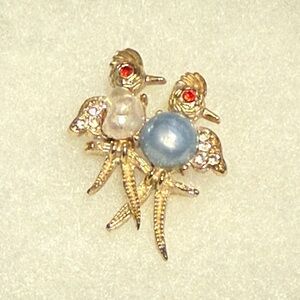 Gold-Tone Parrot Brooch with Blue and Pearl Accents